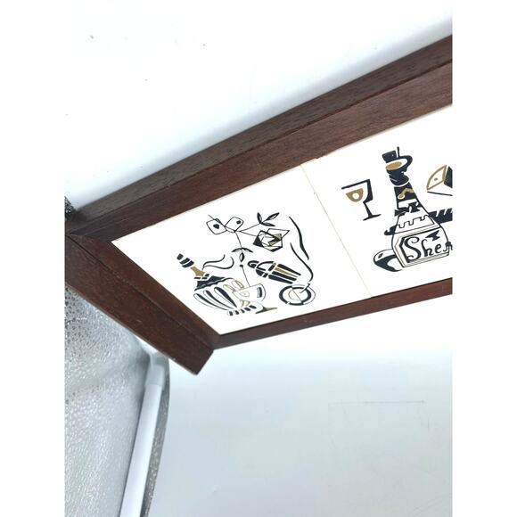 1950s Wood Framed 3 Tile Sansco Japan Serving‎ ,wall decor, Barware Mid Century - Picture 10 of 11